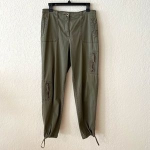 Chico’s Women’s Platinum Green Bungee Petra Pant Bungee at hems Size 8